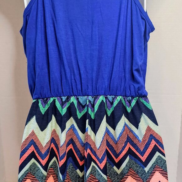 Y2K EMERALD SURPLICE ROMPER ROYAL BLUE KNIT CHEVRON SHORT SZ L 3" INSEAM - Picture 5 of 11